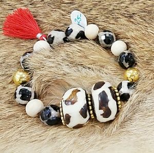 Bone Bead Bracelet with Tibetan Bead Accents